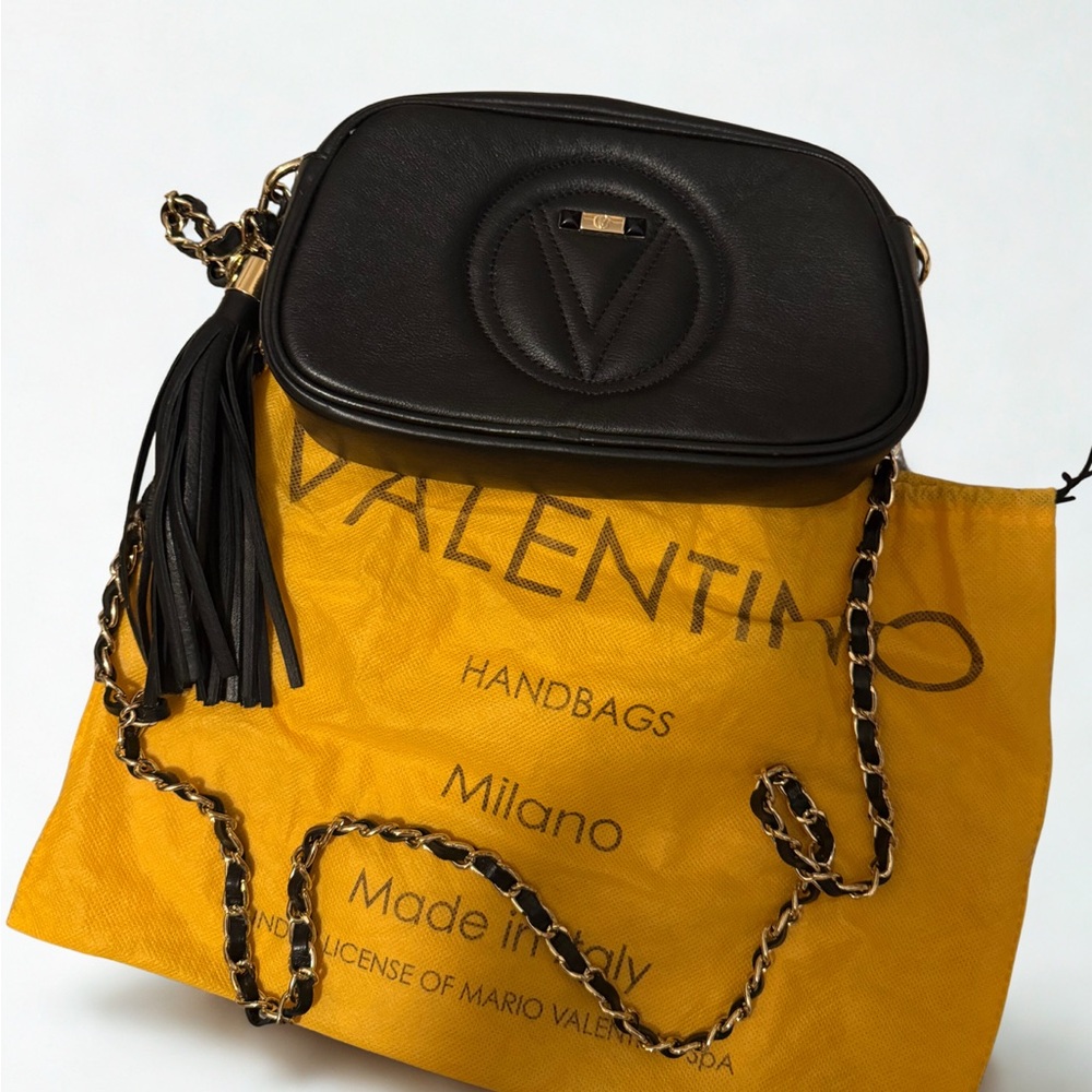 Valentino Black Crossbody Bag with Gold Accents